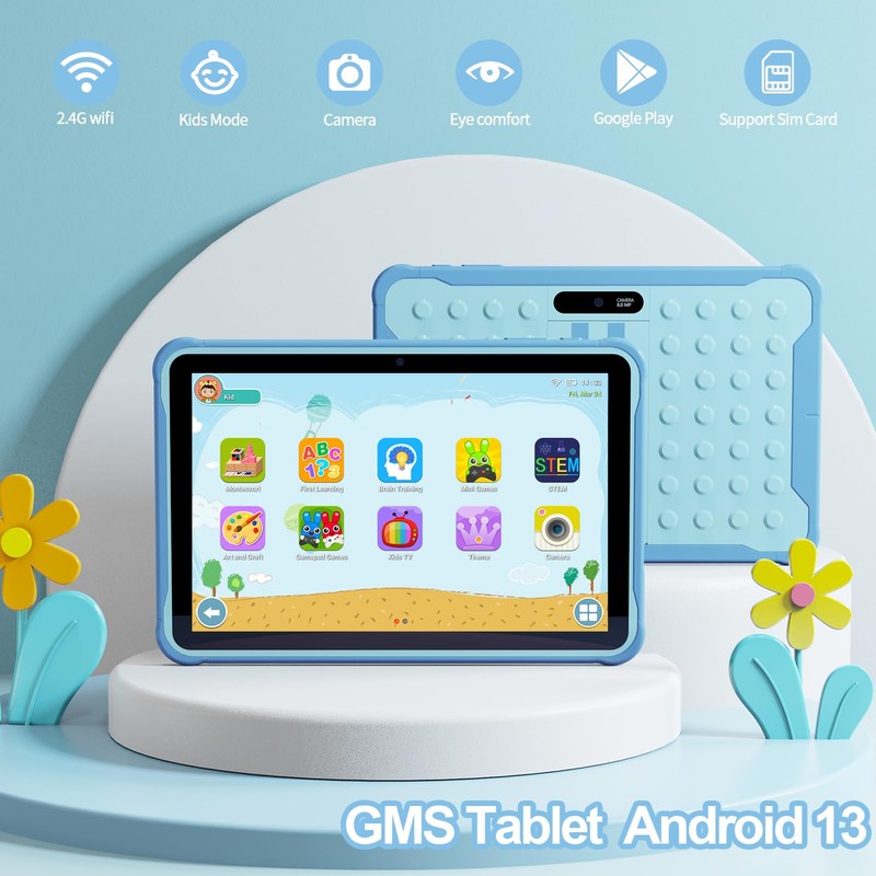PRITOM Android 13, 10 inch Kids Tablet, Parental Control, 6000mAh,