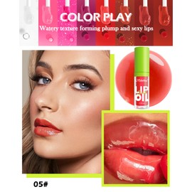 Lip Oil Lip Glaze-1Pcs Fat Lip Oil Drip,Big Brush Head Hydrating Lip Glow Oil,Shiny Transparent Tint Lip Gloss Plumping,Long Lasting Non-sticky Clear Pink Red Glow Reviver Lip Care Oil Makeup Gift-05#