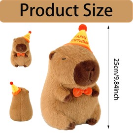 FveVqe Cartoon Capybara Home Decoration Gift, Birthday Hat Capybara Plush, 25cm/9.8in Adorable Soft capybara teddy, Cute Stuffed Capybara Teddy for Boys and Girls At Birthday Easter Gift