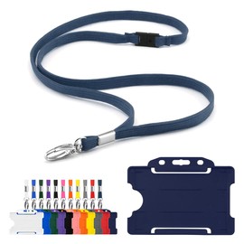 CKB LTD Lanyard with Card Holder - Includes 1x Eco-Friendly RPET Plain Safety Breakaway Lanyard Neck Strap with Metal Clip and 1x Matching Biodegradable Single Sided Rigid Plastic ID Badge (Navy)