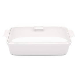 ROSSALLINI Stoneware Casserole Dish Bakeware Set with Lid, Covered Rectangular Dinnerware, Extra Large 4.23 Quart, 13 by 9 Inch, Bianco [White]