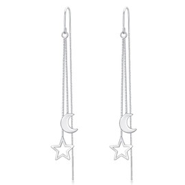 VONALA 925 Sterling Silver Star Dangle Earrings for Women Star Moon Threader Earrings Long Dangling Earrings Hypoallergenic Jewelry Gifts