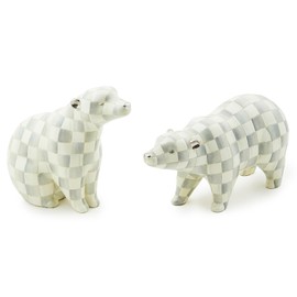 MACKENZIE-CHILDS Set of 2 Sterling Check Polar Bear Figurines, Gray-and-White Winter Figurines