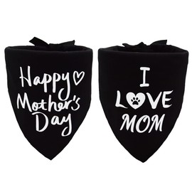 2 Pack Mother’s Day Dog Bandana I Love Mom Dog Triangle Bibs Happy Mothers Day Pet Scarf Accessories Black