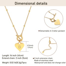 Badu Initial A-Z Chain Necklaces for Women 14K Gold Plated Waterproof Heart Cute Jewelry Gifts Sister, best friend, Birthday，Anniversary or teens, 16, Stainless Steel, No Gemstone
