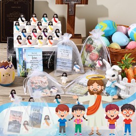 Bememo 25 Sets Bible Verse Cards Include 25 Prayer Cards, 25 Mini Rubber Jesus Figurines and 25 Organza Bags for Religious Party Favors Religious Gifts Baptism Gifts(Lovely Style,Ten Colour)