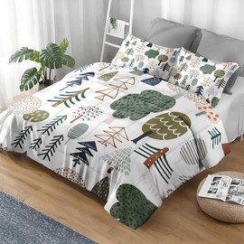 Pamnest Comforter Set Full Size, Woodland Tree Wood 3 Pcs Soft Bedding Set for Kids and Adults, Plant Pine Green Comforter Set with 2 Pillowcases, for Bedroom Bed Decor