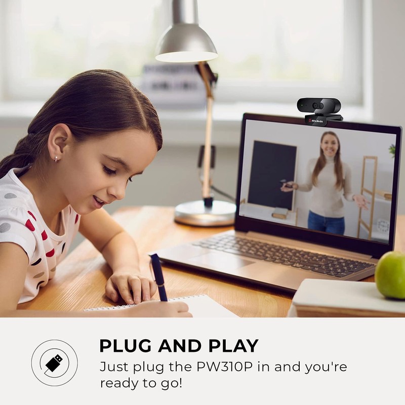 AVerMedia PW310P Webcam, Webcam Cover, 1080p/30fps Videochat and Recording, Plug