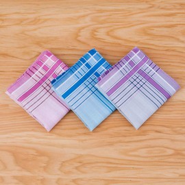 Houlife Women's Handkerchiefs Pure Combed Cotton Fabric Handkerchiefs 3 Colours for Everyday Use 6/12 Pieces 28 x 28 cm