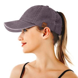 Ponytail Baseball Caps for Women - Washed High Pony Caps, Solid Color Cotton Adjustable Trucker Dad Cap Classic Vintage Denim Baseball Hats High Bun Pony Sun Caps for Women Ladies Outdoor (Coffee)