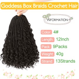 Fulcrum Goddess Box Braids Crochet Hair 12 Inch, 9 Packs Box Braids Crochet Hair for Women, Crochet Braids with Curly Ends (12Inch, 4#)