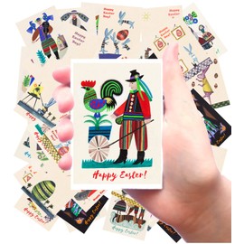 Easter Large Stickers 24 pcs (2.5"x3.5" Each) Naïve Art Easter Scenes Old Book Illustrations Vintage FLONZ Ephemera for Craft and Scarpbooking