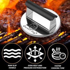 Gourmet Easy 839g Smash Burger Press Stainless Steel, Burger Smasher for Griddle Heat Resistant Handle,Hamburger Press,Dishwasher Safe Grill Press for Griddle, Meat Press Griddle Press for Flat Top Grill Cooking