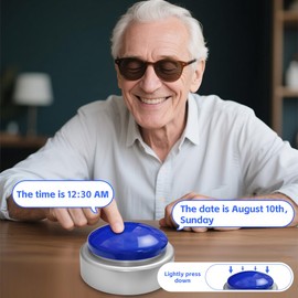 MAUJOY Large Talking Button Clock(Blue-Silver) Alarm Clock with Time, Day & Date Announcement, Volume Control - Ideal Gift for Parents, Seniors, Elderly & Blind Individuals