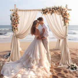 Wedding Arch Draping Fabric, 1 Panel 28" x 19Ft Deep Champagne Wedding Arch Drapes Sheer Backdrop Curtain for Wedding Ceremony Party Ceiling Decor