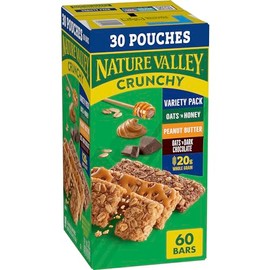 Nature Valley Crunchy Granola Bars, Value Pack, 60 Bars, 44.7 OZ Count (30 Pouches)