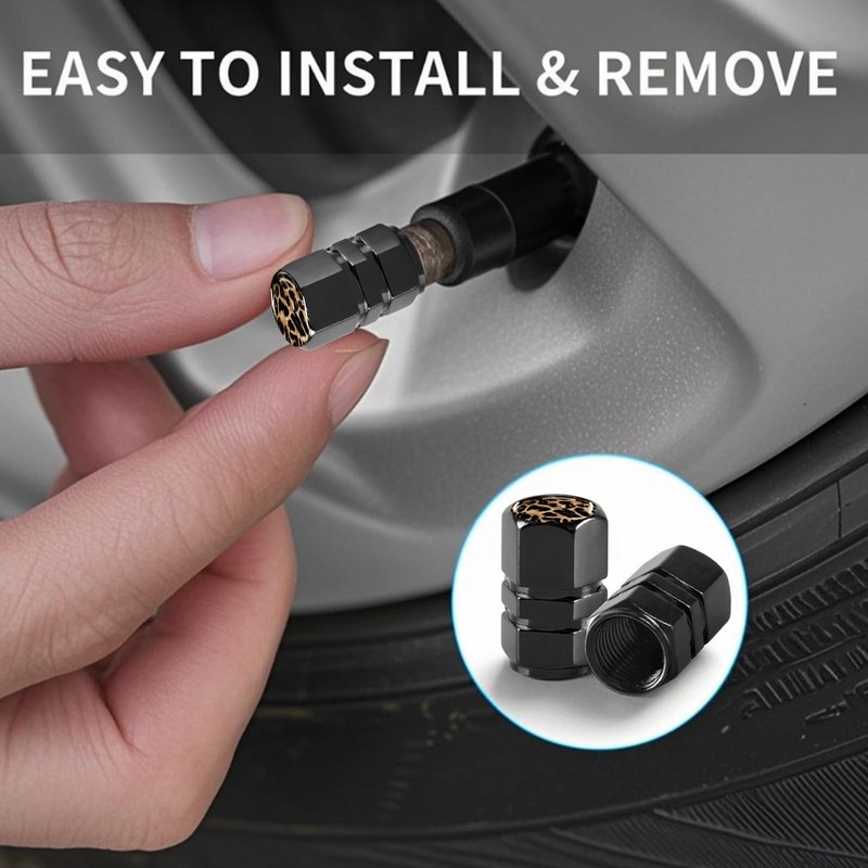 Tire Valve Stem Caps Leopard Car Accessories 4-Pack-Aluminum Alloy Rust-Proof