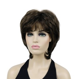 Lydell Short Length Layered Shaggy Full Hair Synthetic Women Cosplay Wigs Light Chestnut Brown
