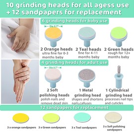 Baby Nail Trimmer Electric Nail File Baby Nail Clippers, Safe Nail Filer Grinder Kit for Newborn Infant Toddler Kids or Adults Toes Fingernails Care Trim Polish, with Led Light and 10 Grinding Heads