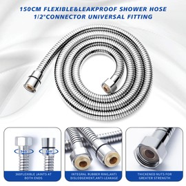 Luxoraiova Shower Hose 1.5 m High-Quality Shower Hose for Shower, Flexible Shower Hose, Shower Hose 150 cm, Rustproof, Anti-Twist, Universally Compatible, Ideal for Bathroom and Shower