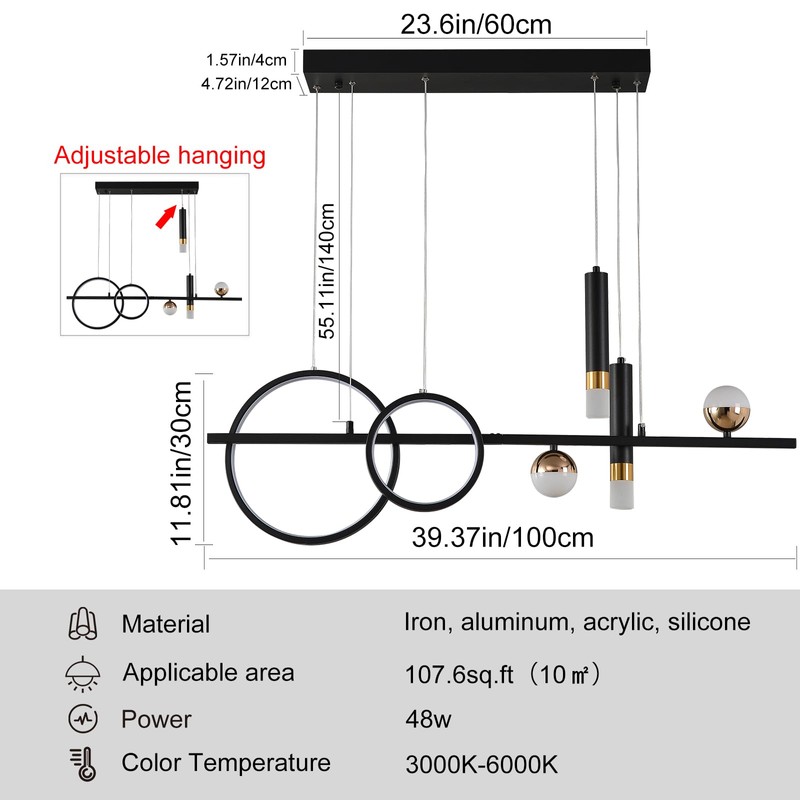 Siittoo Modern Chandeliers for Dining Room, Dimmable Led Linear Pendant
