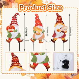 Bshine Fall Yard Decorations Gnome Garden Stakes, Harvest Outdoor Fall Decorations with LED Light Metal Waterproof Sign, Thanksgiving Fall Porch Decor Home for Lawn, Patio, Pathway, 3 Pack