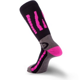 Pure Athlete Kids Ski Socks - Merino Wool OTC Winter Skiing Sock for Boys Girls (1 Pair - Black/Neon Pink, Small-Medium)
