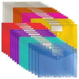 ZACHMEST Document Folder A4 Storage Bag 32 Pieces, 8 Colours A4 Document Folder with 11 Perforated Edges and Label Pocket & Snap Closure, Waterproof Organiser Folders for A4 Documents