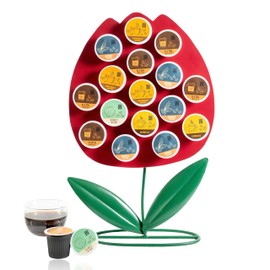 Made Easy Kit Front Facing Countertop Coffee Pods Holder - Compatible with K-Cups Practical meets Whimsical - Coffee Bar Decor for Home Café Kitchen Nook (Red Flower)