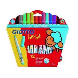 GIOTTO be-bè Colouring Felt Tip Pens for Young Children, Box of 12 Assorted Colours, Super Washable, Ideal for School & Home