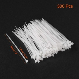 TA-VIGOR 300Pcs Nylon Cable Ties White, 80mm x 1.8mm Heavy Duty Secure Self-Locking Plastic Wire Zip Ties Wraps for Cable Management, Home, Garden, Office and DIY