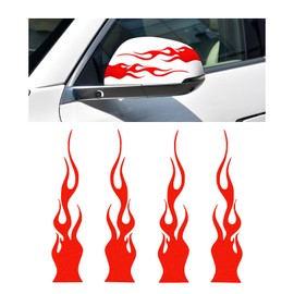 DXNQ 4 PCS Car Flame Reflective Sticker, Waterproof Racing Sports Flame Stripe Decal, Self Adhesive Bumper Decals Safety Stickers for Car Mirror Motorcycle Helmet, Car Accessories (Red)