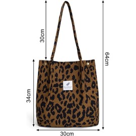 Nucalt Brown Leopard Print Women's Large Shoulder Bag Corduroy Bag Handbag Shopper Tote Bag Casual Shoulder for Everyday Office School Trips and Shopping