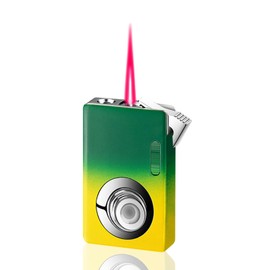 Cool Soft Flame Lighter, Jet Torch Lighter, LED Light Lighter, Butane Lighter with Visible Window, Windproof Red Flame Lighter, Butane Refillable Lighter, Unique Men's Lighter (No Gas) (Green Yellow)