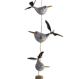 ART-CRAFT Seagull Wind Chime with Feather Propeller with 3 Decorative Seagulls Wooden Animal Figures as Maritime Decoration, Balcony Decoration or Garden Decoration