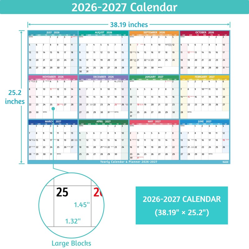 Yearly Wall Calendar 2026-2027 - Large Yearly Calendar, Jul 2026