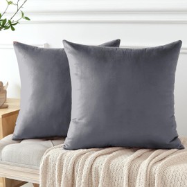My home store Velvet Cushion Covers 45 x 45 cm - Premium Decorative Throw Pillowcases - Pack Of 2 Grey Cushion Covers For Sofa Living Room Couch Bedroom With Invisible Zipper, 18 x 18 Inches