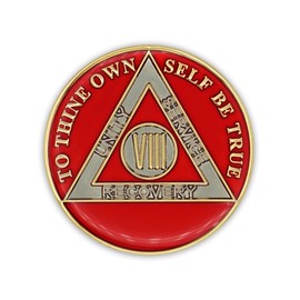 8 Year Sobriety Coin | Triplate AA Chip Recovery Anniversary Token (Red)