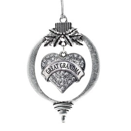 Inspired Silver - Great Grandma Charm Ornament - Silver Pave Heart Charm Holiday Ornaments with Cubic Zirconia Jewelry