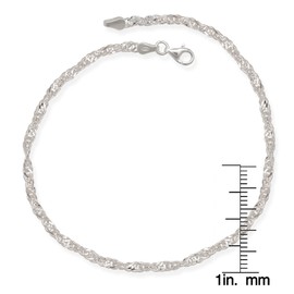 JewelryWeb Sterling Silver 4mm Diamond-cut Singapore Anklet - 925 silver - Made in Italy - 10 inches