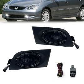 Shocklight LED Fog Lights for 2001 2002 2003 Honda Civic 2 Door 1 Pair Of Front Bumper Driving Fog Lamps with Switch and Wiring Harness- Clear Lens