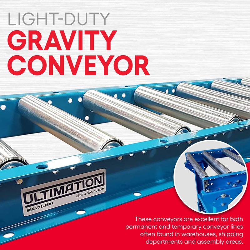 Light-Duty Gravity Conveyor with 1.5" Dia Galvanized Steel Rollers, 12"