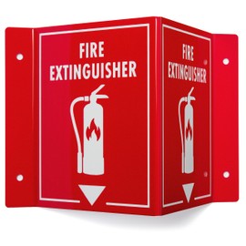 3D Fire Extinguisher Sign 2-Pack | Projecting Wall Mount Fire Safety Sign, 6" x 8" x 4"