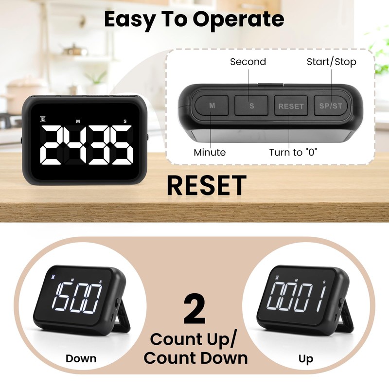 USB Rechargeable Loud Digital Kitchen Timer with Large LCD Display