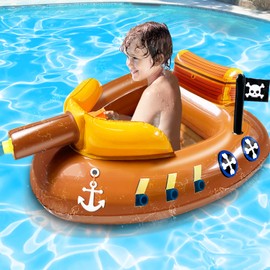 Pirate Ship Pool Floats Toys for Kids 3-11 Years with Water Squirt Guns, Inflatable Ride-On Swimming Pool Toys Floaties for Kids Boys Girls, Toddler Battle Pool Float Outdoor Summer Water Party Game