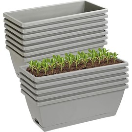 12Pcs 17Inches Rectangle Planter Box with Drainage Holes and Trays Plastic Planters Flower Boxes Pots for Indoor Outdoor Plants Patio Garden Home Decor Porch Yard (Gray)
