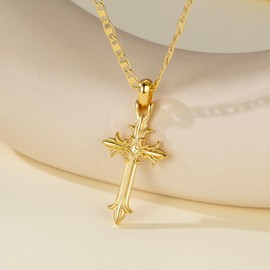 14K Gold Cross Necklaces for Women Gold Chain Necklace Women Mariner Chain Cross Gold Necklace Gold Chain for Womens Cross Pendant Gold Necklace 48cm