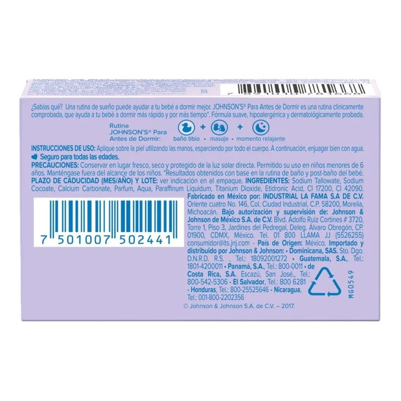 Jabón en barra para bebé Johnson's Antes de Dormir 75g