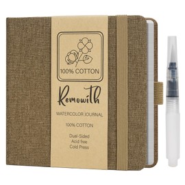 Remowith Watercolor Journal Sketchbook, 5.5" x 5.5" Sketch Books Artist Cotton Watercolor Paper Notebook, Linen Cover with Tap Water Pen, 24 Sheets 140 LB, 300 GSM for Travel Sketching On The Go Art