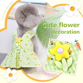 XGDMEIL Cute Floral Small Dog Dress with D-Ring Plaid Princess Girl Dog Harness Dress Spring Summer Breathable Pet Puppy Clothes(Green,Large)